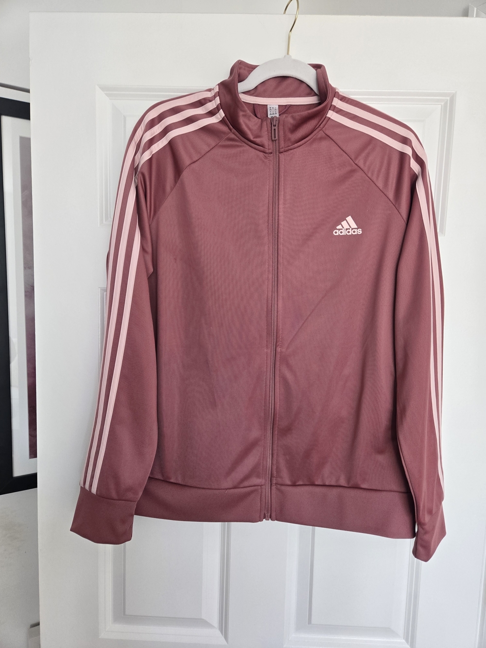 adidas Women’s Rose Mauve Track Jacket with Pale Pink Stripes
